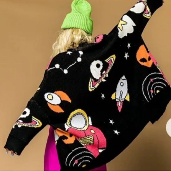 Dressed in LALA Sweaters - Dressed in LALA Wish You Were Here Outerspace Cardigan 2X/3X EUC